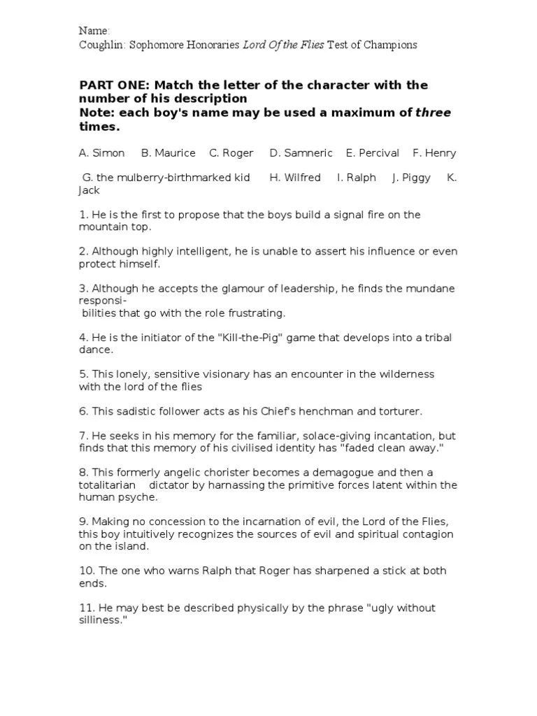 Lord of the Flies Final Test1 Religion And Belief
