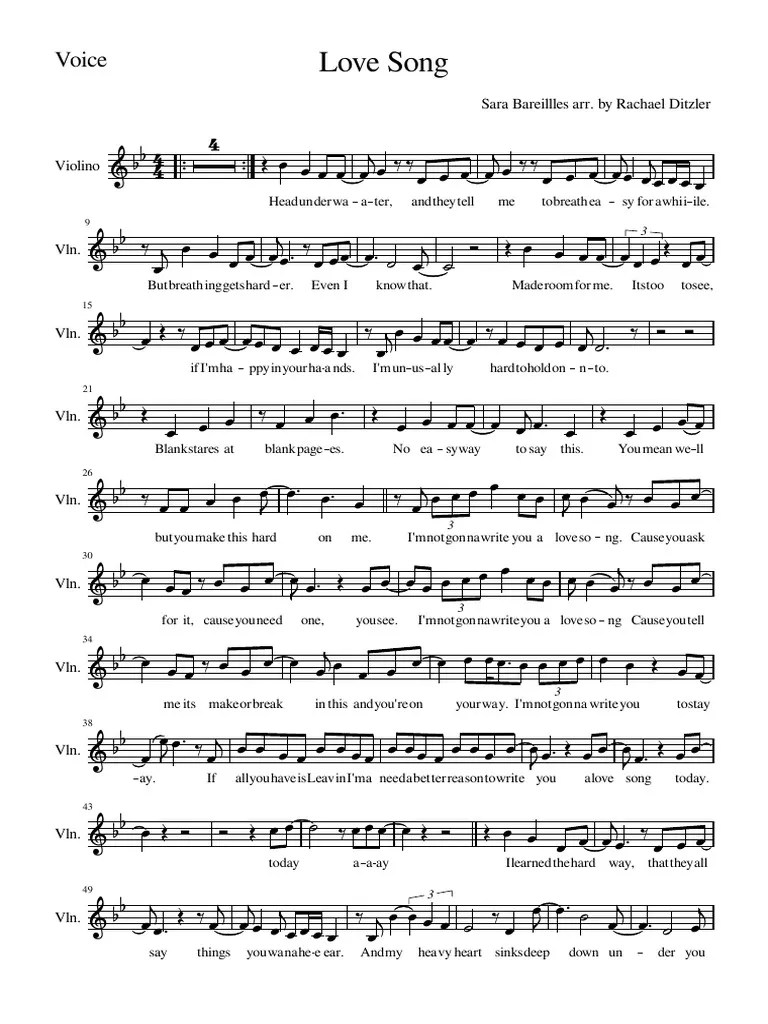 Sara Bareilles' Love Song Lyrics PDF