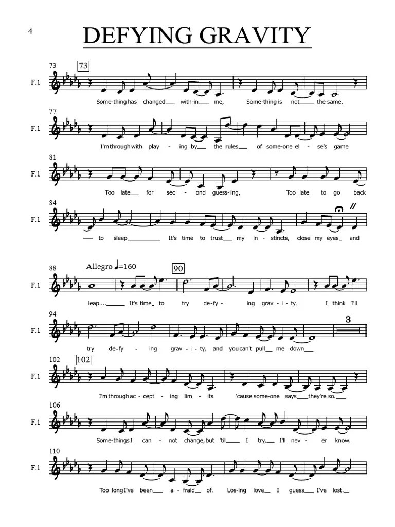 Defying Gravity Lyrics And Sheet Music Pdf