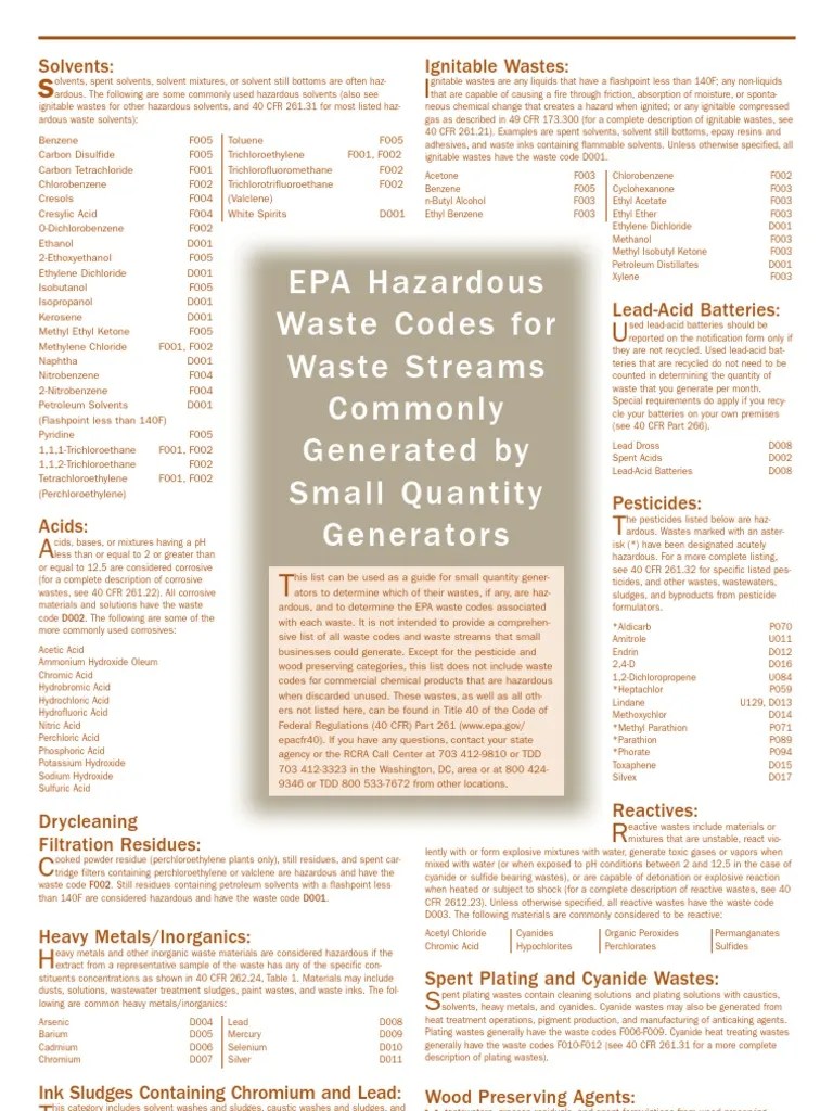 Haz Waste Codes Solvent Cyanide