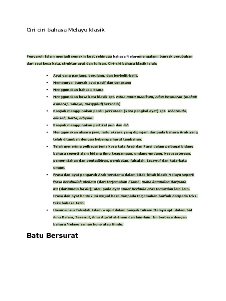 Bahasa Melayu Klasik Dan Maksud