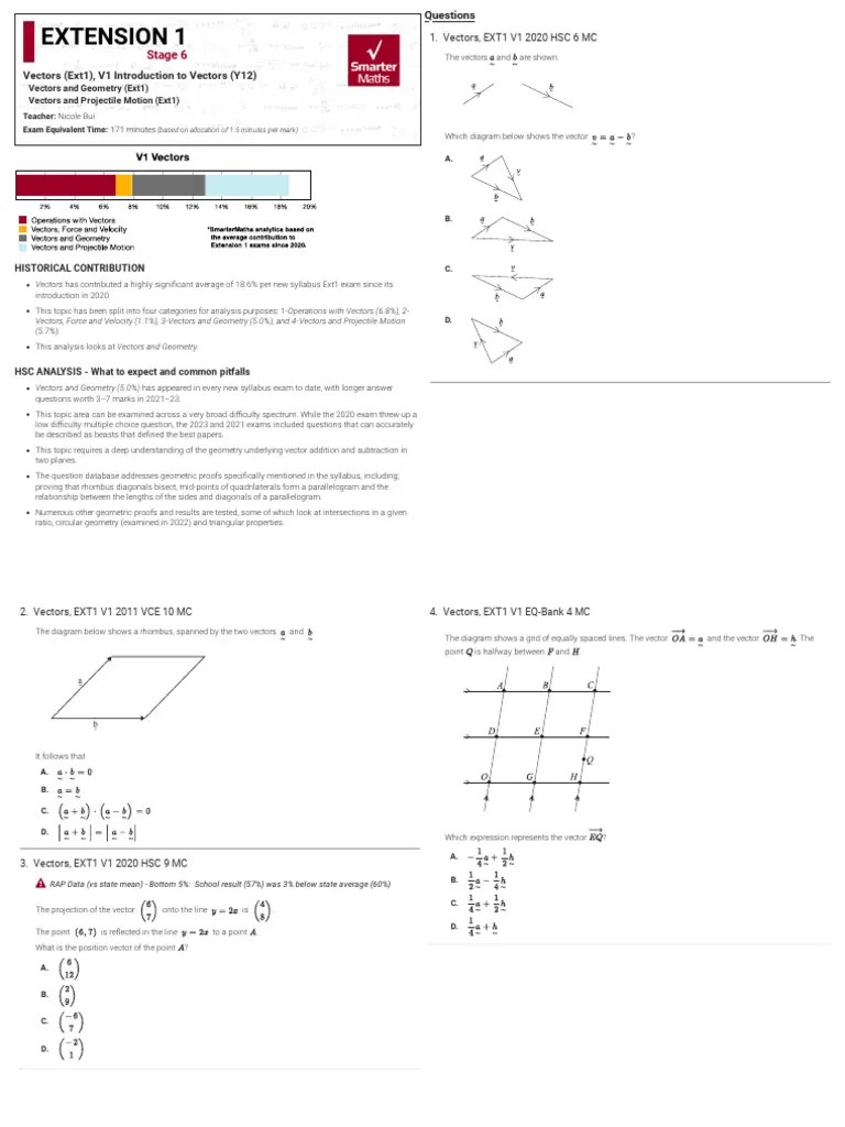 Hsc Extension 1 Vectors Analysis Guide Pdf Euclidean Vector