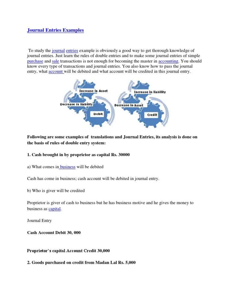 Journal Entries Examples PDF Debits And Credits Expense