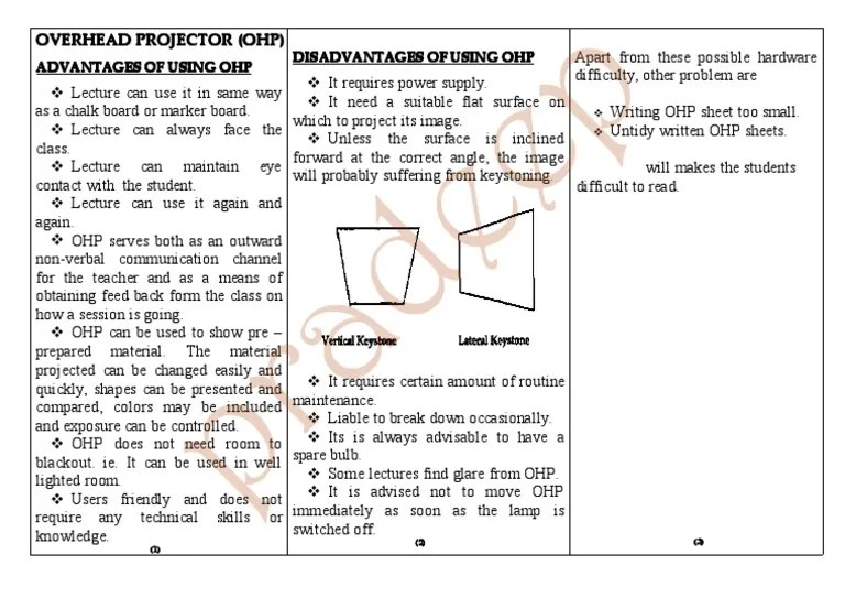 Advantages and Disadvantages of Using OHP Over Head Projector PDF