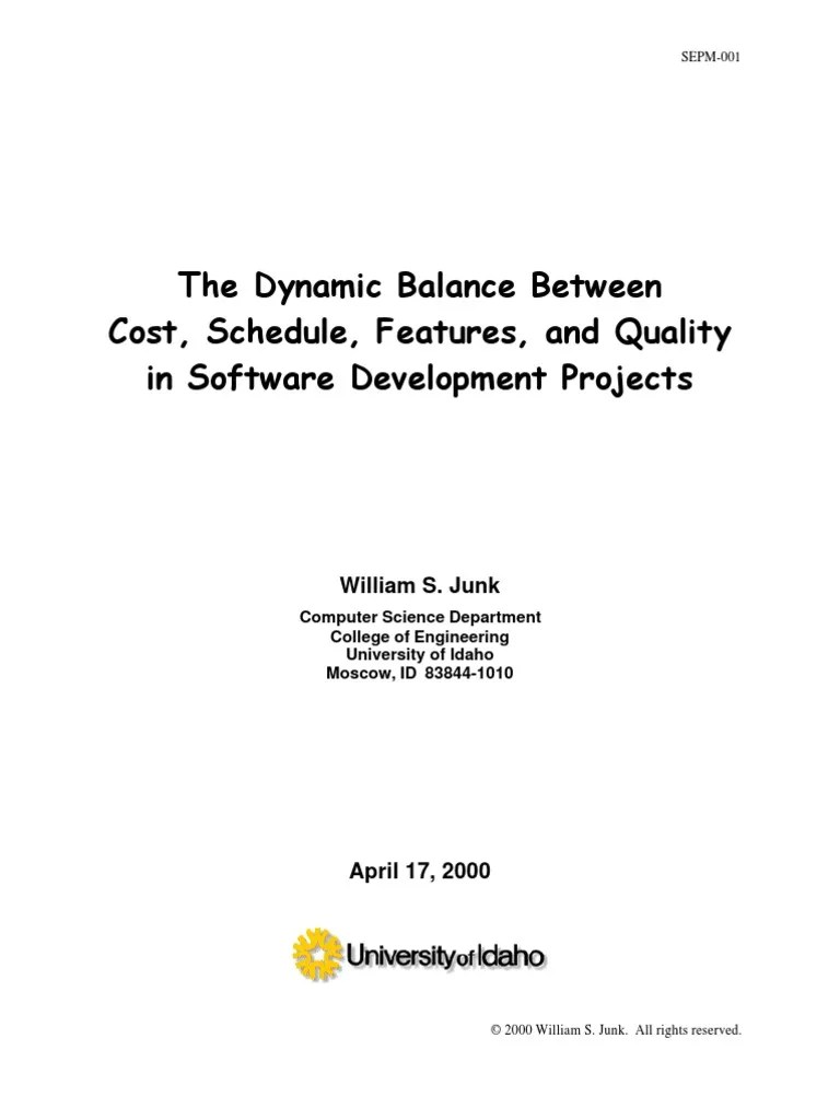 The Dynamic Balance Between Cost, Schedule, Features, and Quality in