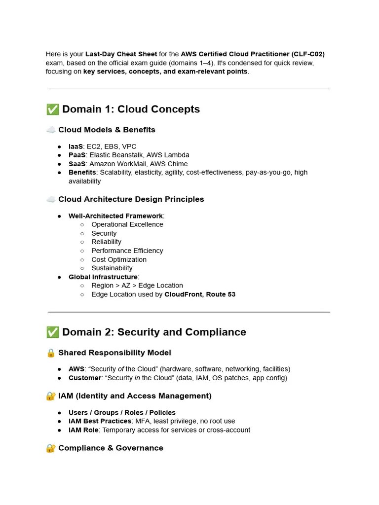 AWS Certified Cloud Practitioner Cheat Sheet PDF Cloud Computing