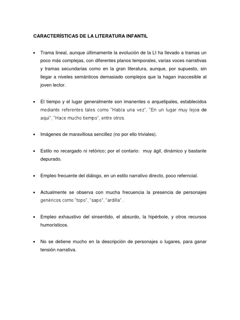 CARACTERÍSTICAS DE LA LITERATURA INFANTIL