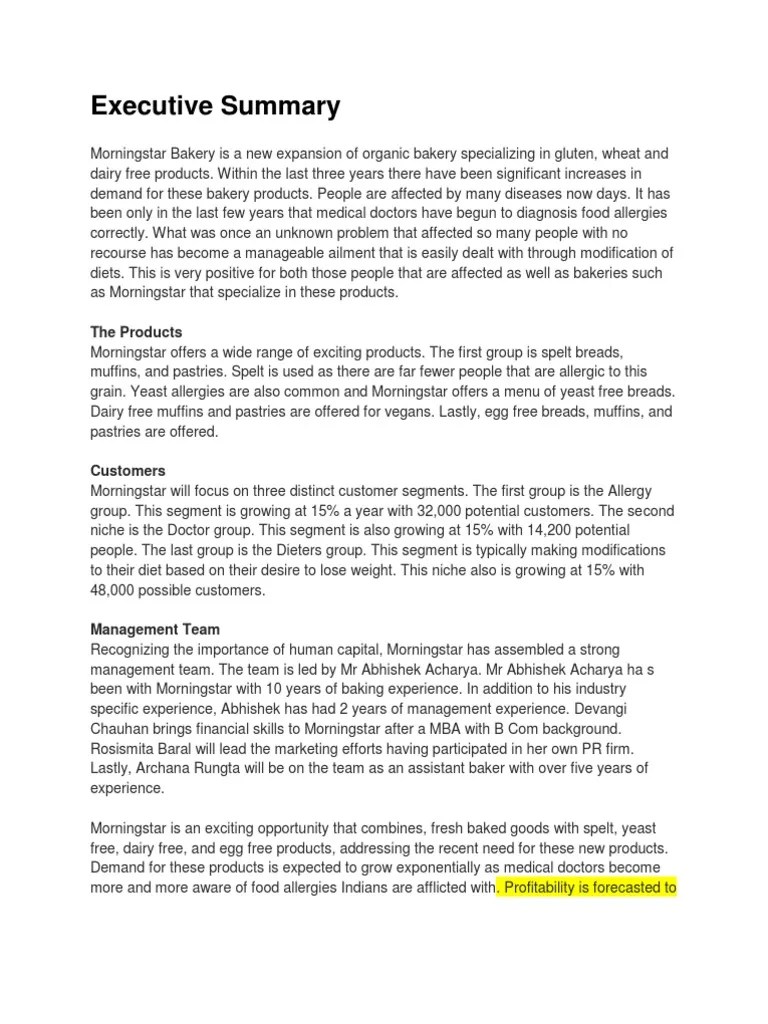 Specific Bakery Product ExpansionExecutive Summary PDF Bakery Breads