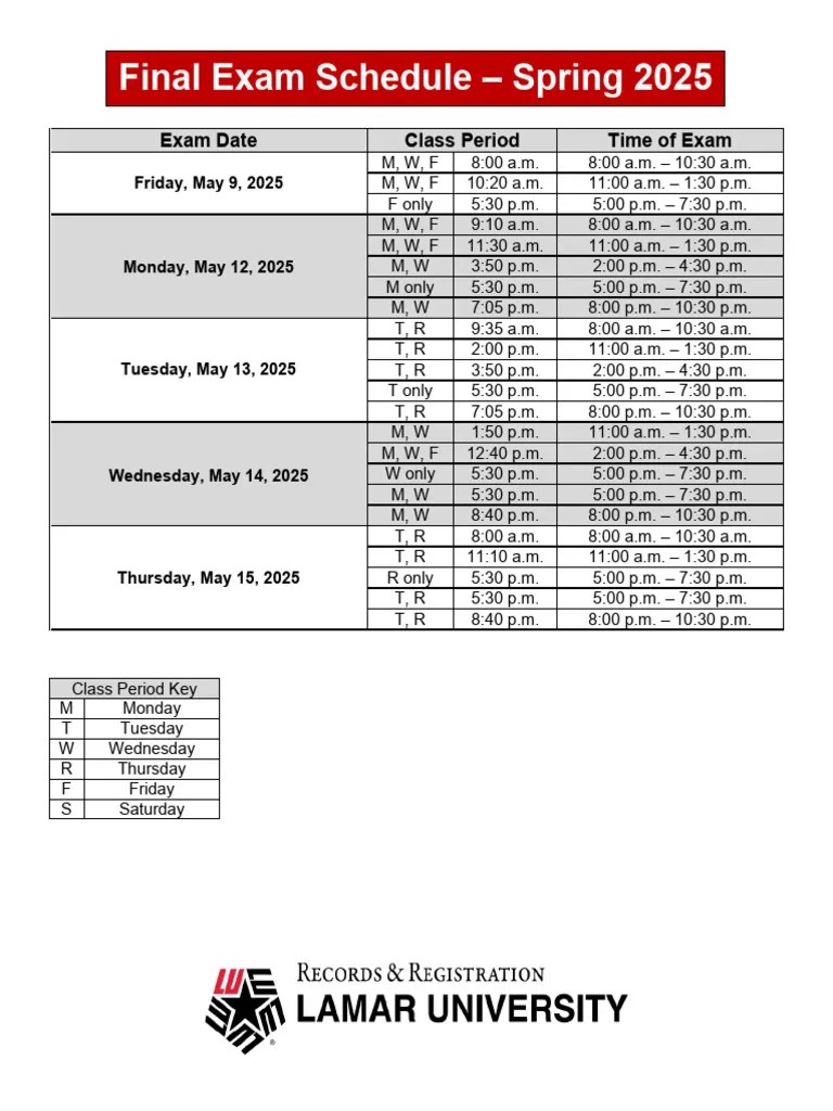 Spring 2025 Final Exam Schedule Pdf