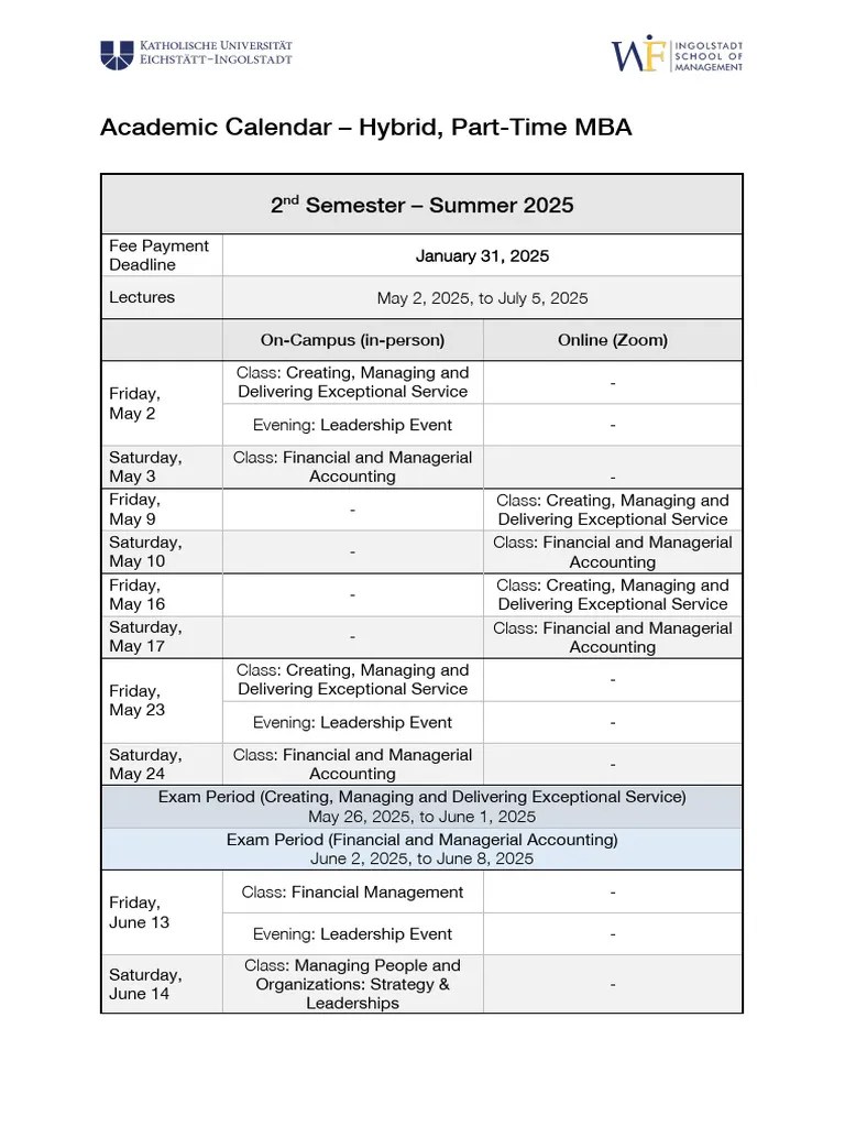 Summer 2025 MBA Academic Calendar PDF Academic Term Academia