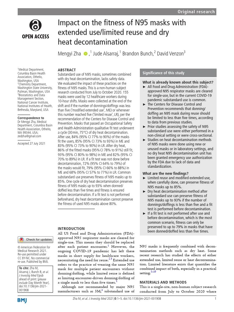 Impact On The Fitness of N95 Masks With Extended U PDF Personal