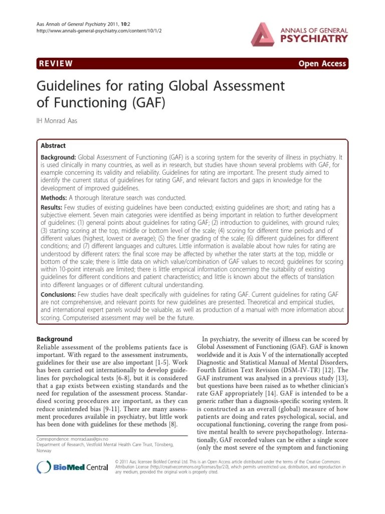 Guidelines For Rating Global Assessment of Functioning (GAF) | PDF