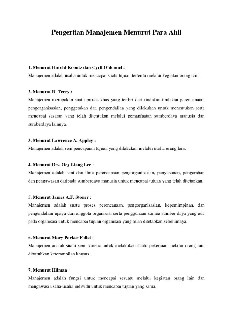 Pengertian Manajemen Menurut para Ahli | PDF
