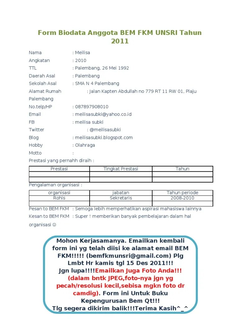 Form Biodata Anggota BEM2011