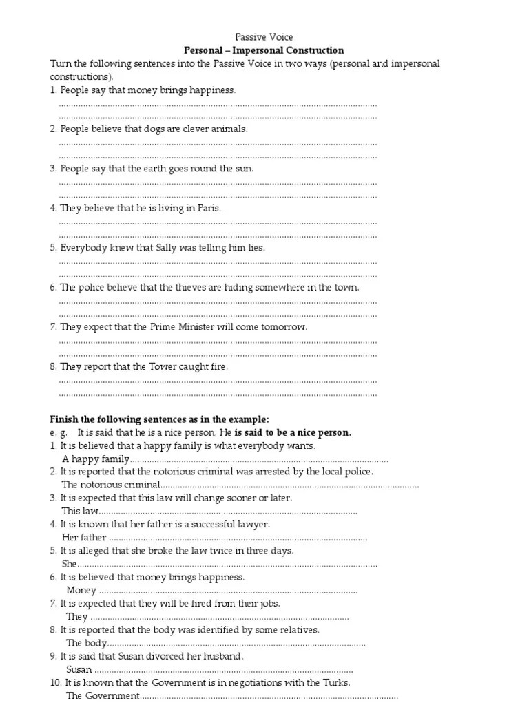 Passive Voice Personal or Impersonal Constructions FCE