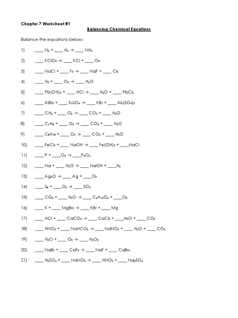 Balancing Chemical Equations Review