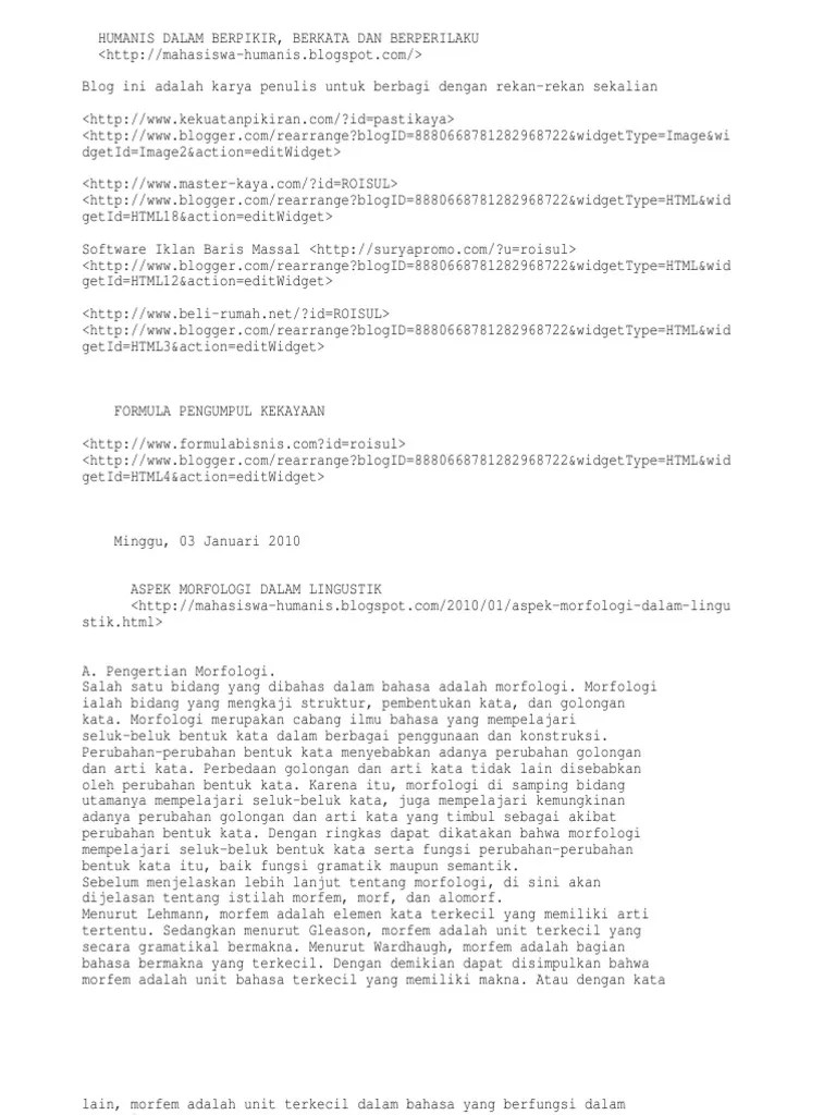 Aspek Morfologi Dalam Lingustik | PDF