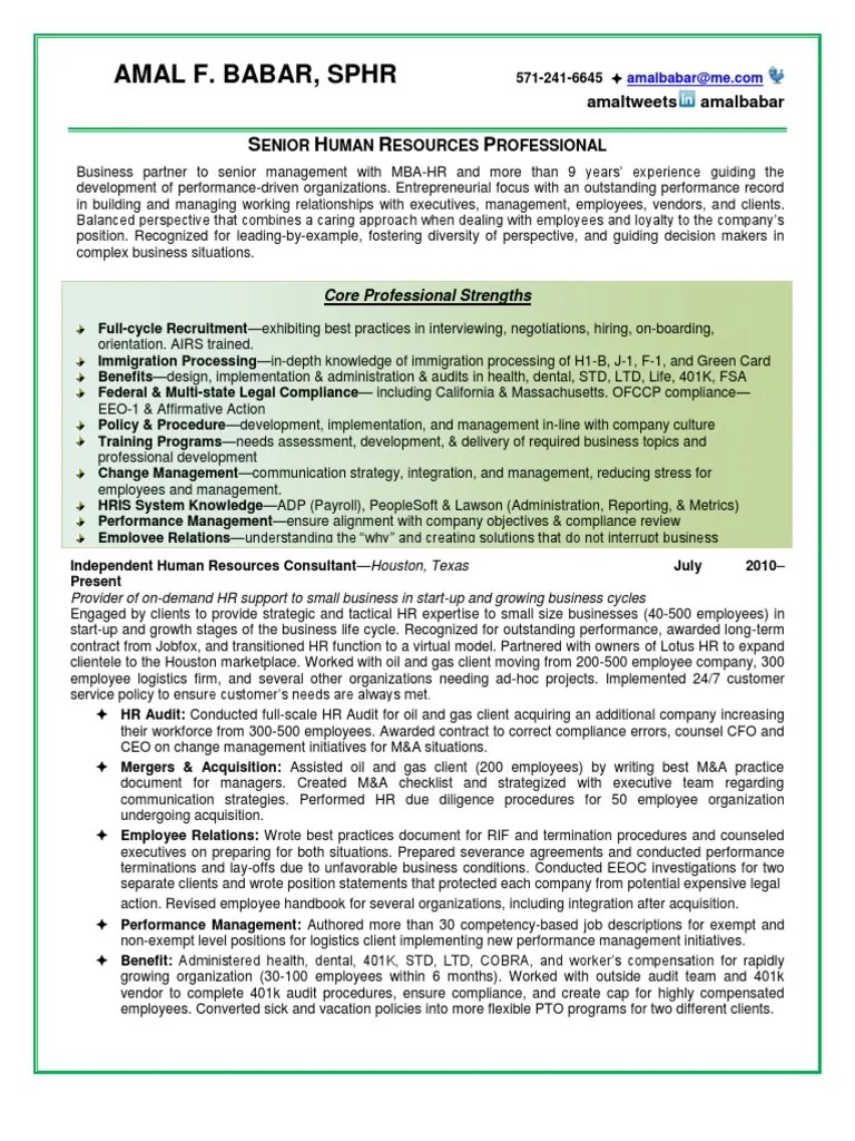 Human Resources Manager Business Partner in Houston TX Resume Amal
