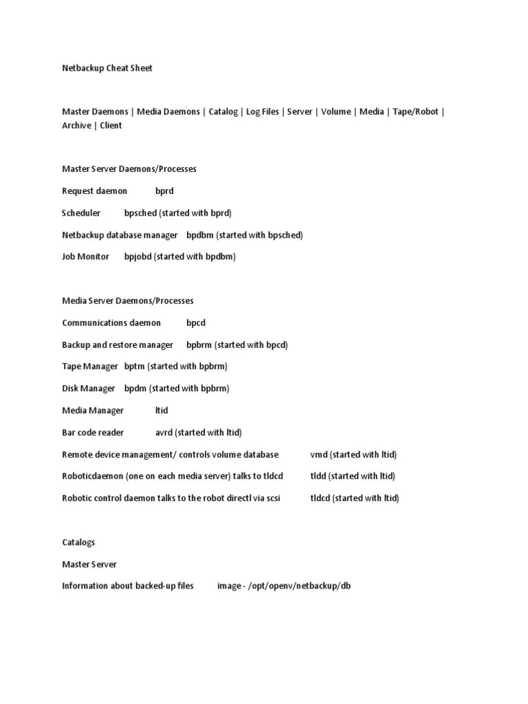 Netbackup Cheat Sheet PDF Backup Computer File