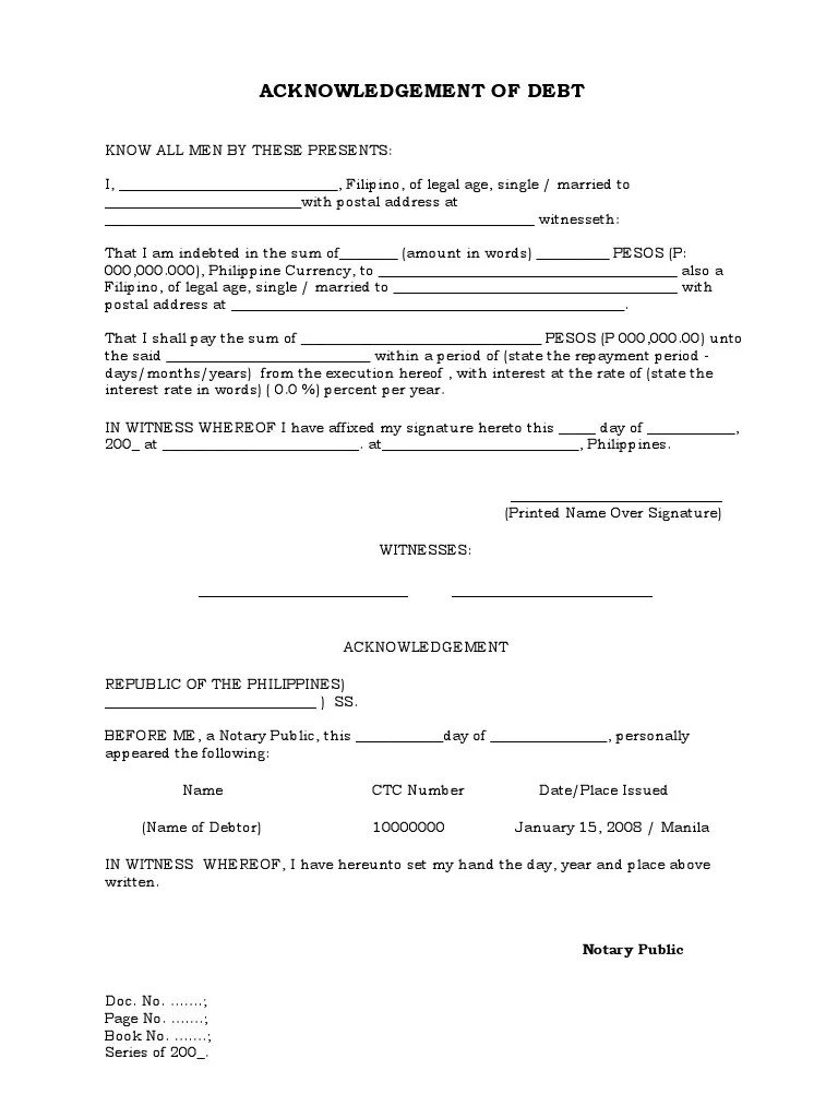 Acknowledgement of Debt