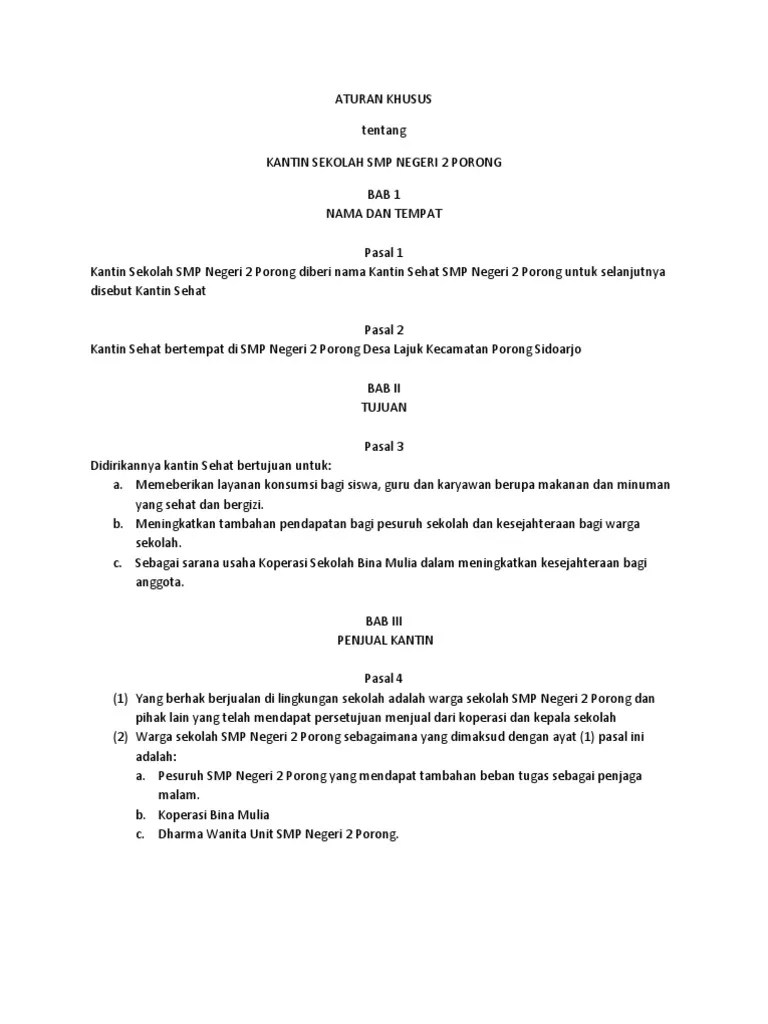 Aturan Khusus Tentang Kantin Sekolah | PDF