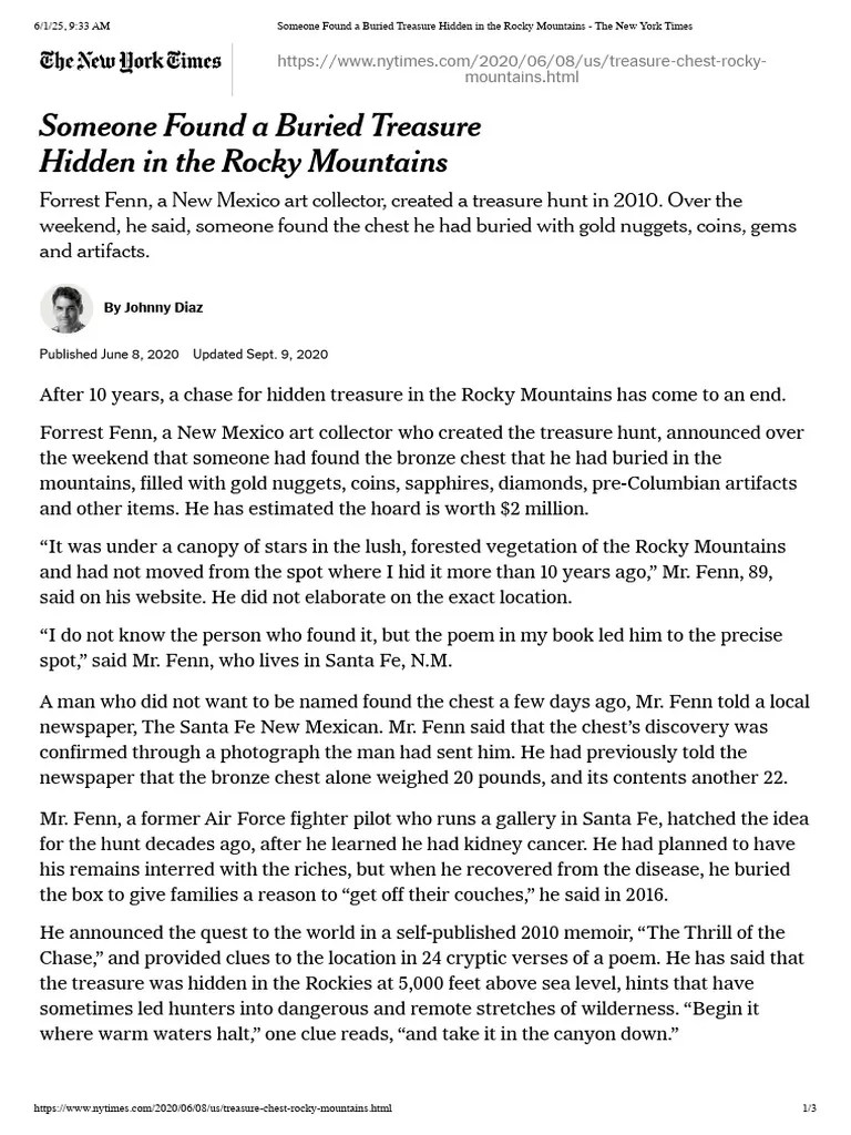 Someone Found A Buried Treasure Hidden in The Rocky Mountains The New