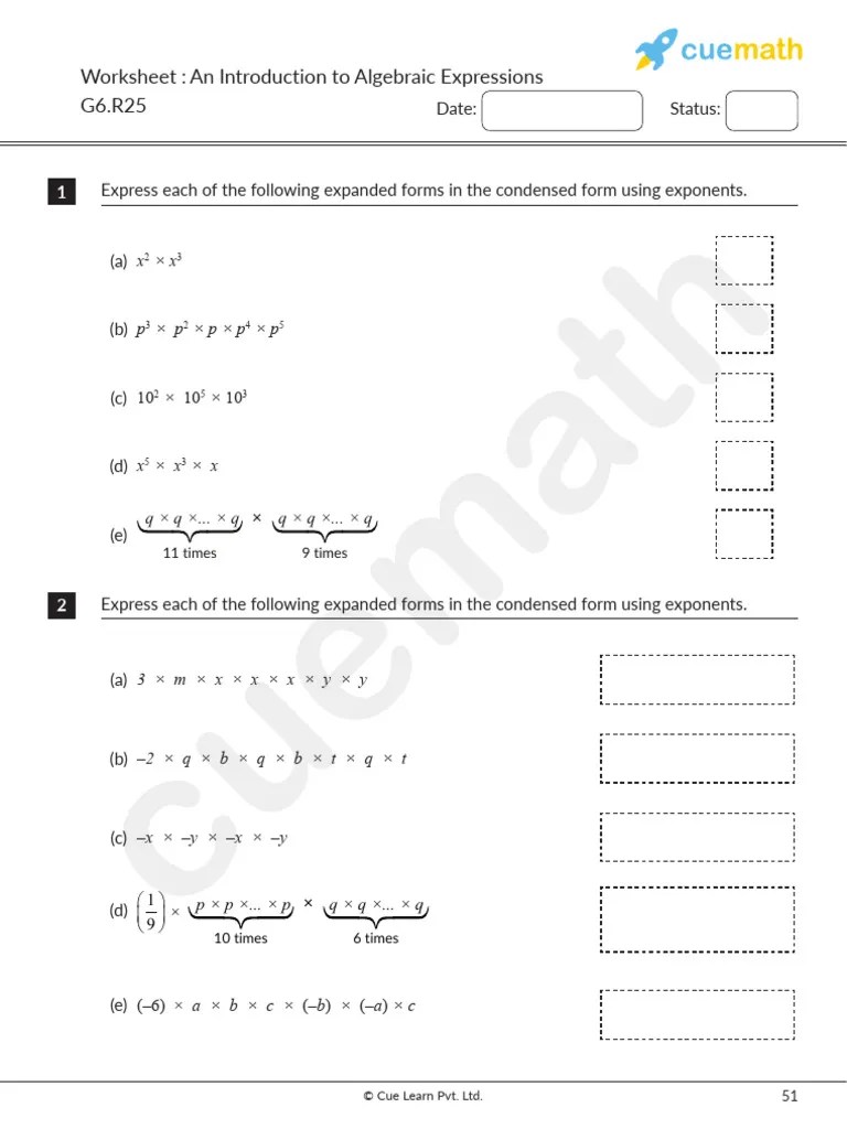 6th Grade Math Worksheets Simplifying Algebraic Expressions | PDF