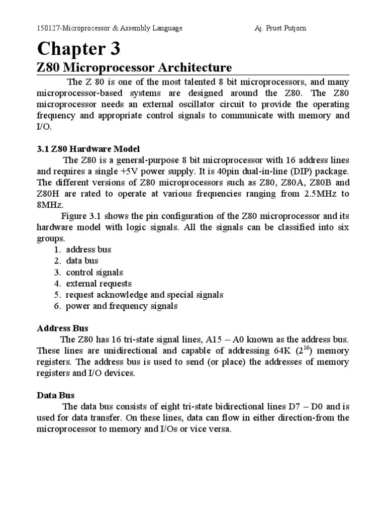 Z80 Microprocessor Architecture PDF Instruction Set Central