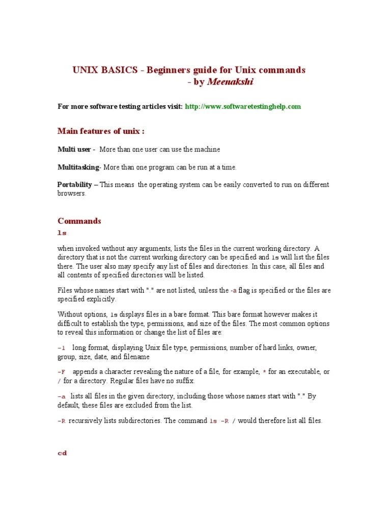 UNIX BASICS Beginners Guide For Unix Commands by Meenakshi PDF