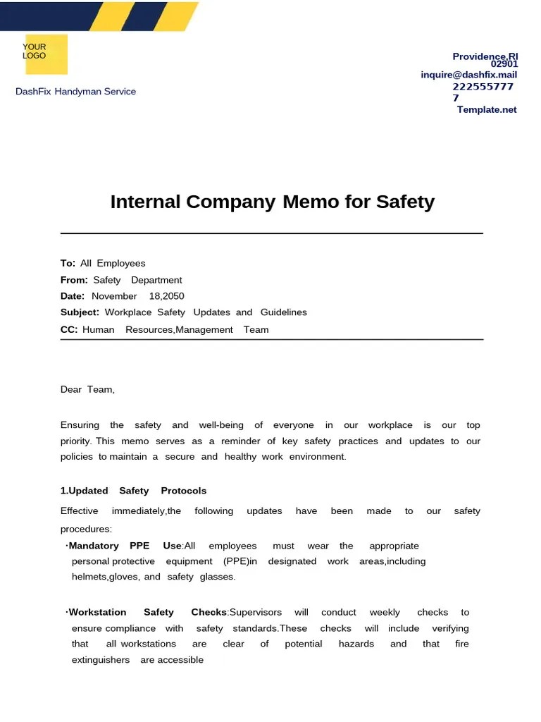 Workplace Safety Updates Memo PDF Safety Emergency