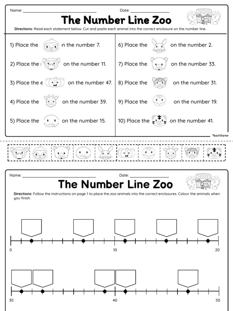 TheNumberLineZooCutandPasteWorksheetAdobeReader PDF