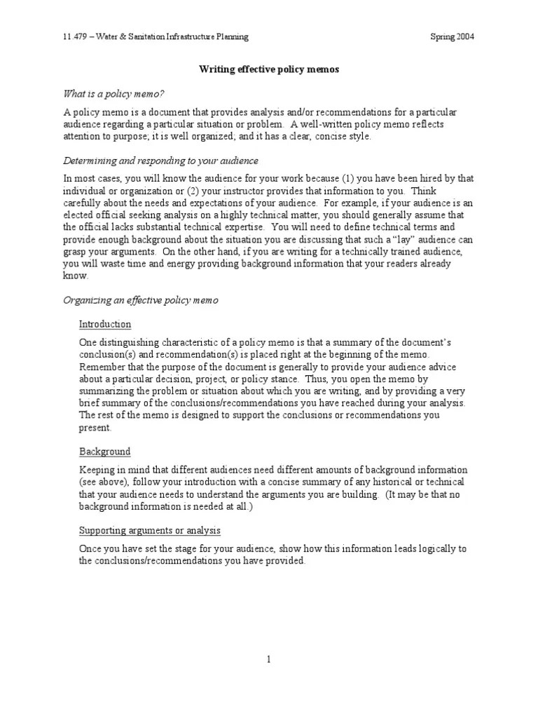 How To Write A Good Policy Memo PDF Memorandum Paragraph
