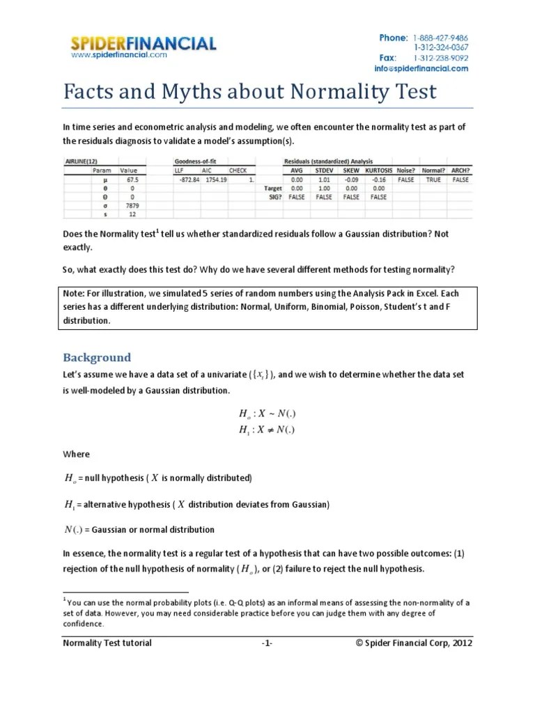 Normality Test in Excel Normal Distribution Statistical Hypothesis