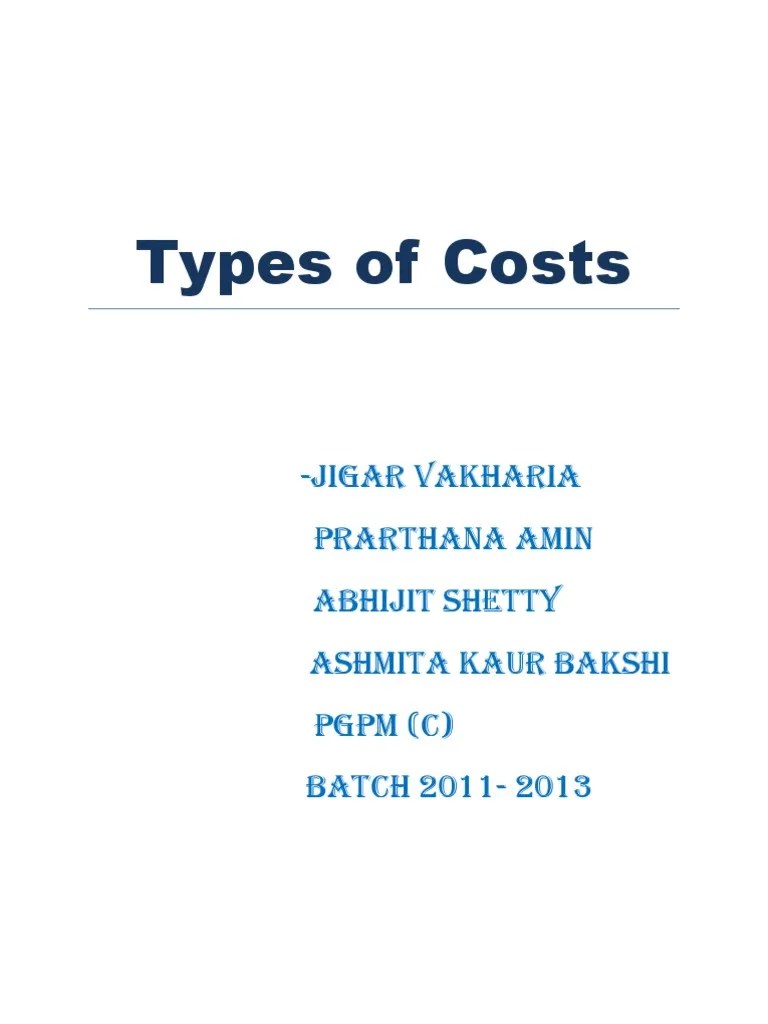 Types of Costs PDF Cost Opportunity Cost