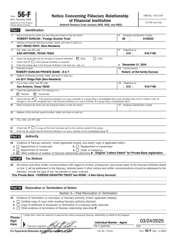 IRS Form 56F Fiduciary Notice PDF Internal Revenue Service Taxes