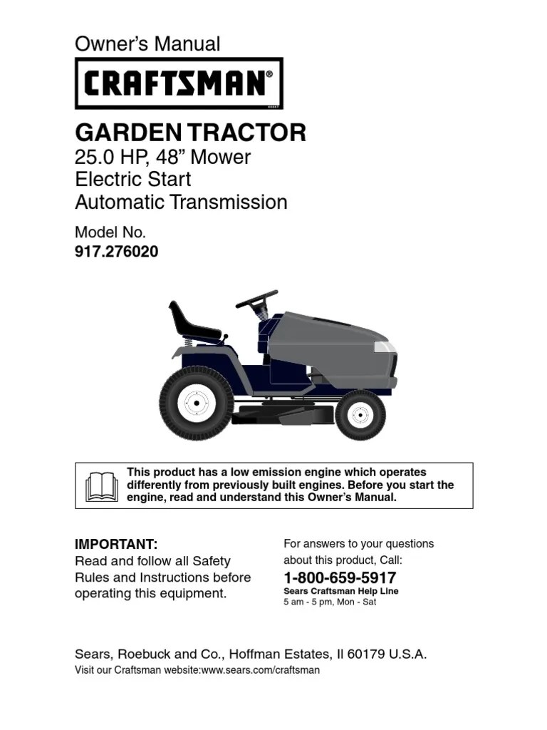 Craftsman Garden Tractor 917.276020 Owners Manual Tractor Manual