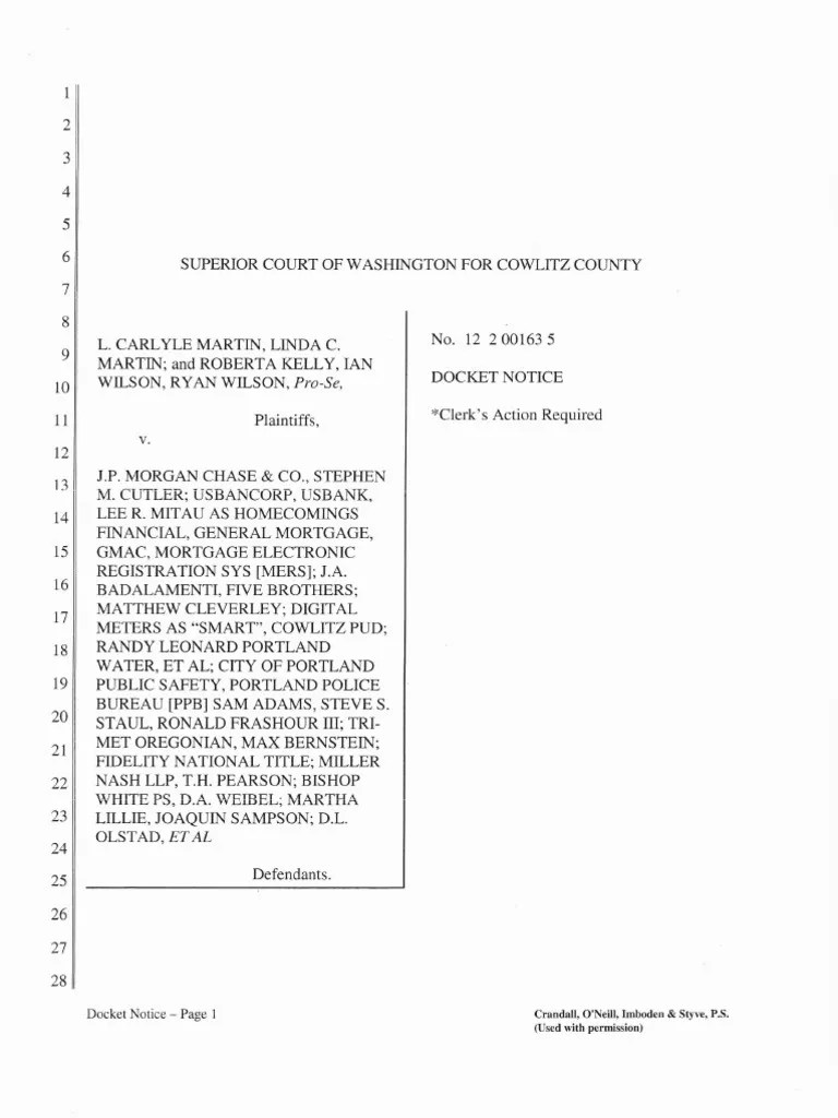 Joaquin Sampson and Martha Lillie, DEFENDANTS' Docket Notice, Motion To