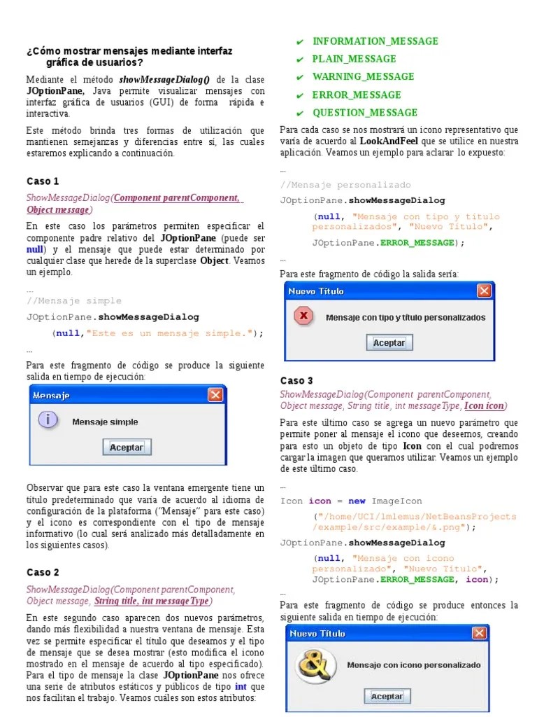 Show Message Dialog Java (lenguaje de programación) Ingeniería de