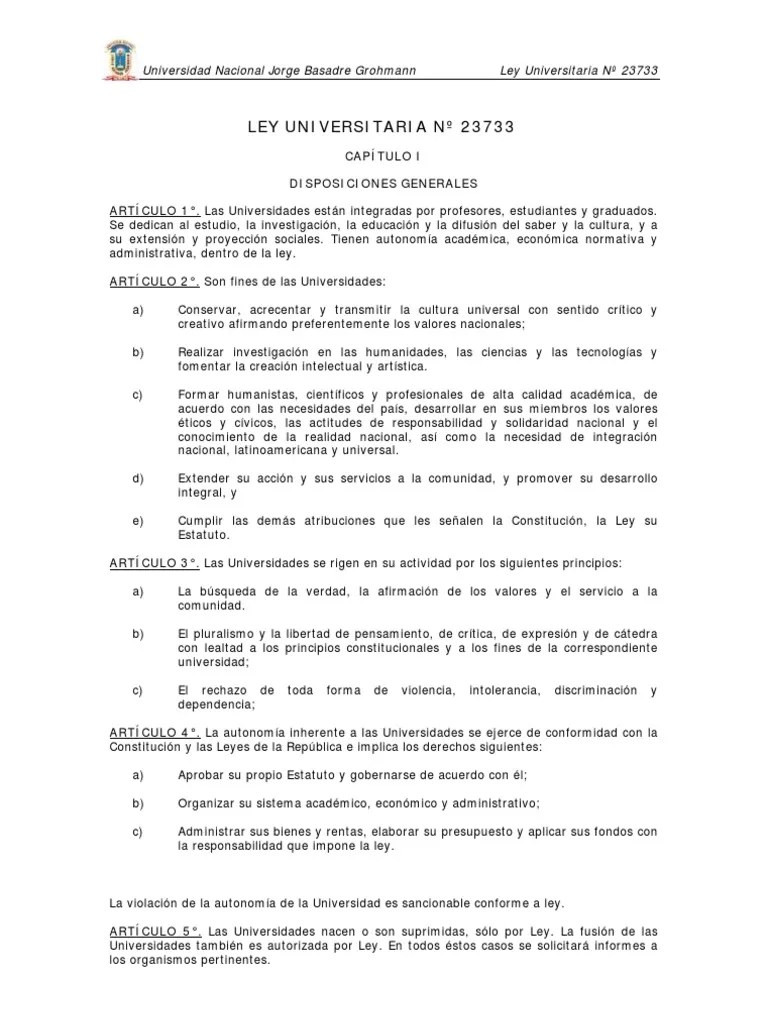Ley Universitaria 23733 PDF Universidad Titulo academico