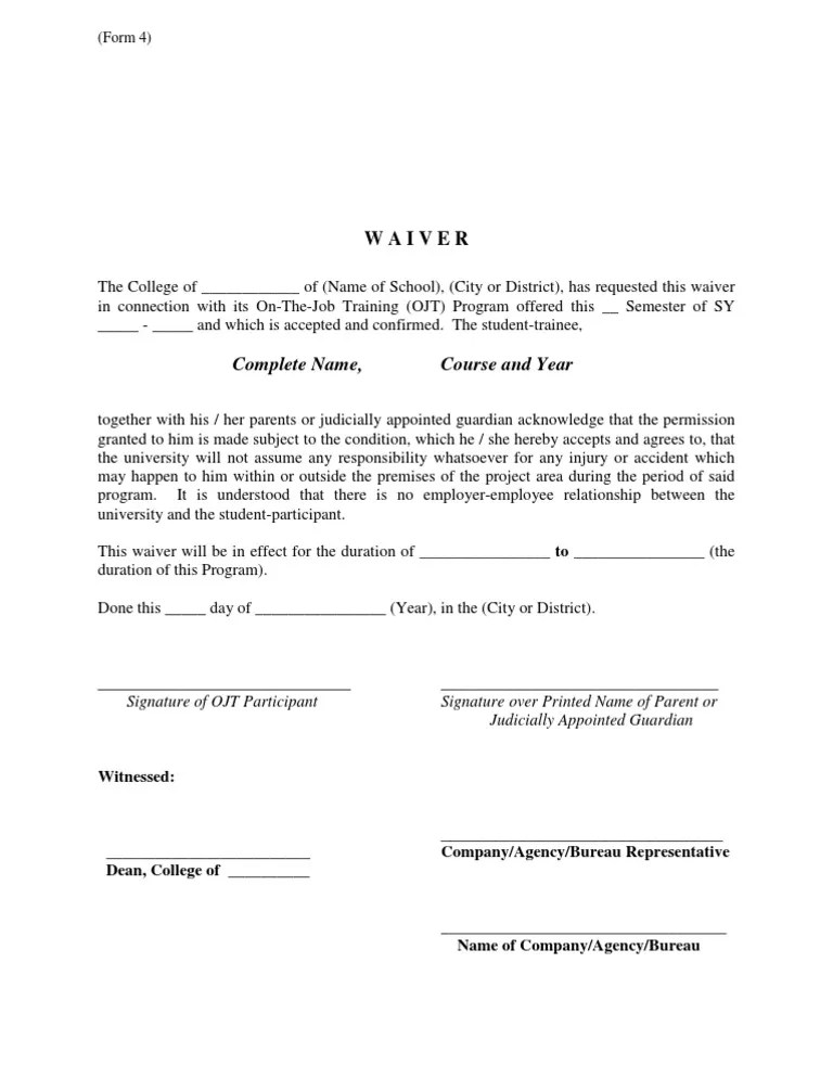 OJT Waiver Guide Form