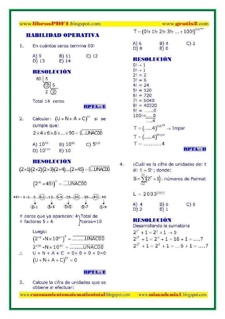 Habilidad Operativa Ejercicios Resueltos Multiplicación Enseñanza