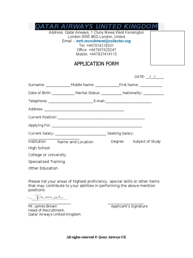 Qatar Airways Application Form. (3)