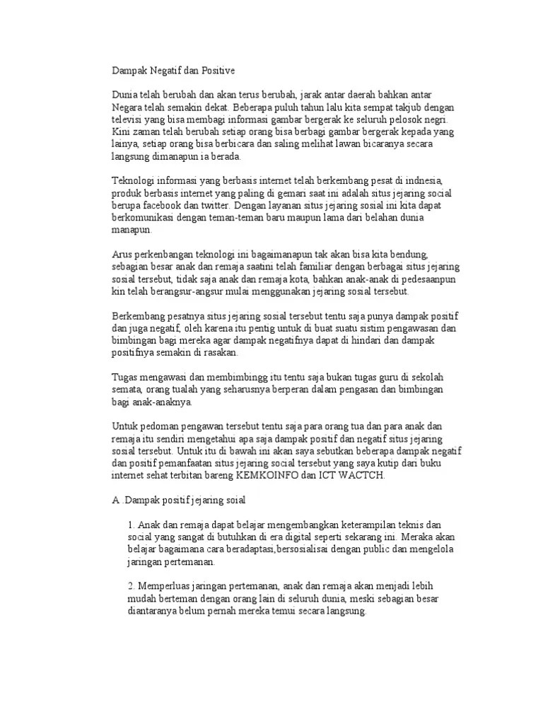 Dampak Negatif Dan Positive Jejaring Sosial | PDF
