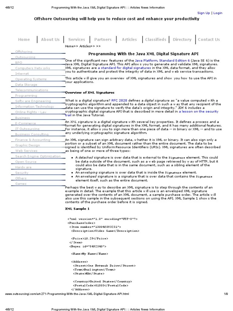 Programming With the Java XML Digital Signature API__ __ Articles News
