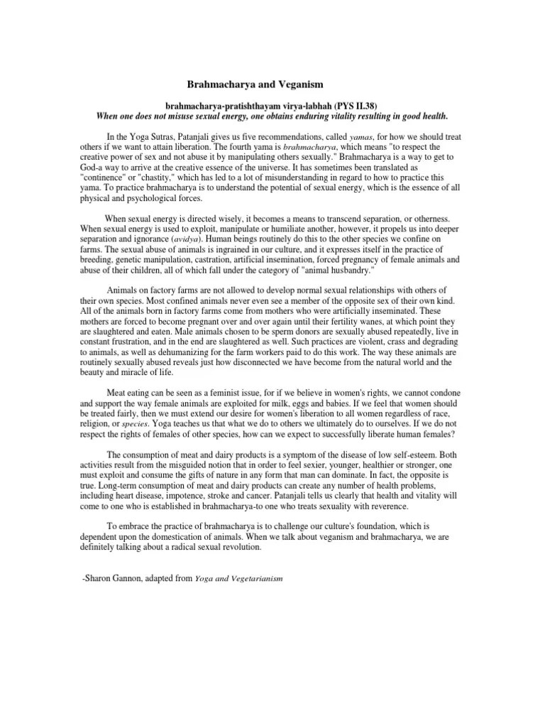 Brahmacharya and Veganism Meat Vegetarianism