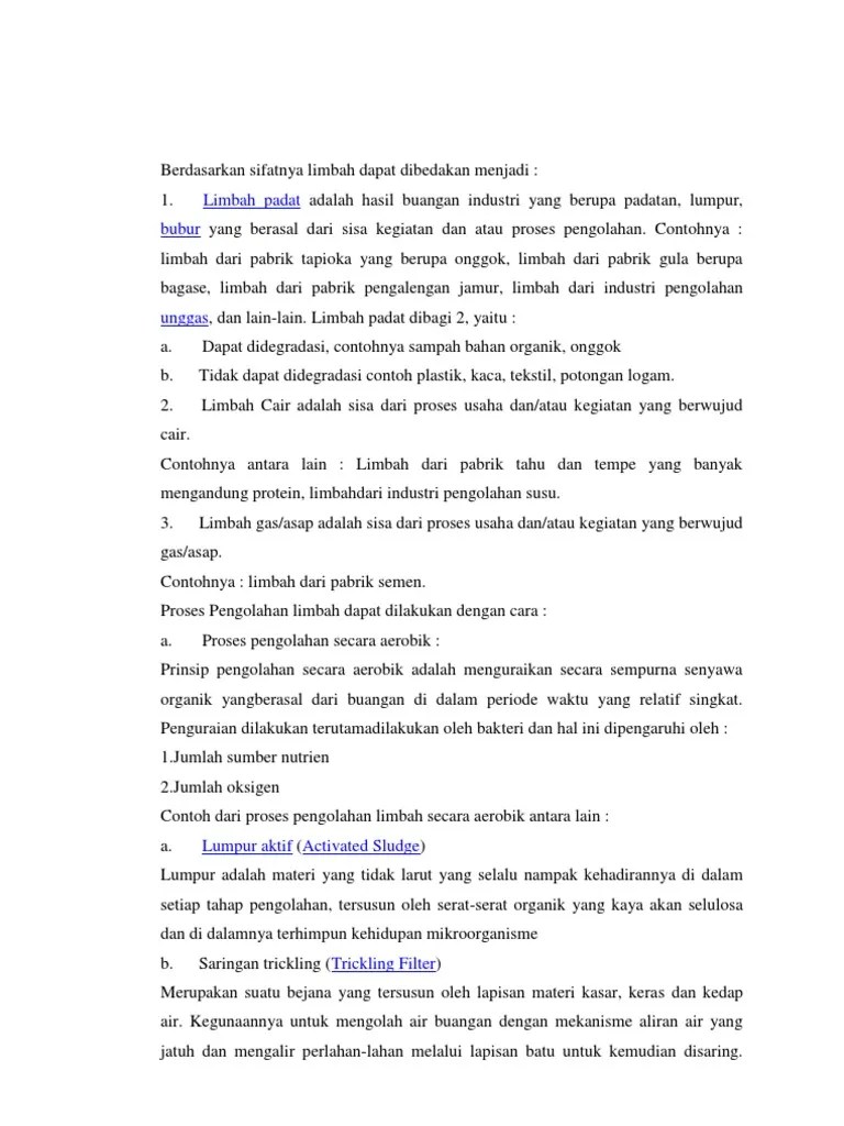Berdasarkan Sifatnya Limbah Dapat Dibedakan Menjadi | PDF