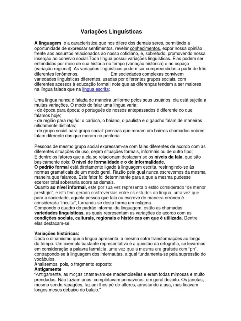 Variações Linguísticas Sociologia Linguística
