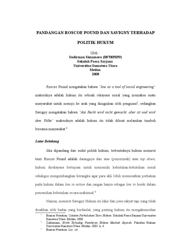 Pandangan Roscoe Pound Dan Savigny Terhadap Politik Hukum_Sudirman