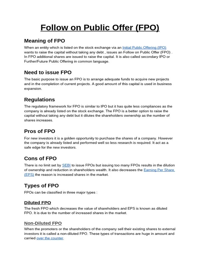 Follow On Public Offer (FPO) PDF