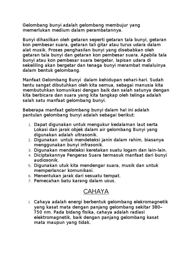 Manfaat Gelombang Bunyi Dan Cahaya Dalam Kehidupan Sehari | PDF